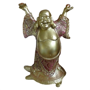 Buddha Happy figur BUD290 guld/rødfarvet polyresin h23cm - Se flere Happy Buddha figurer